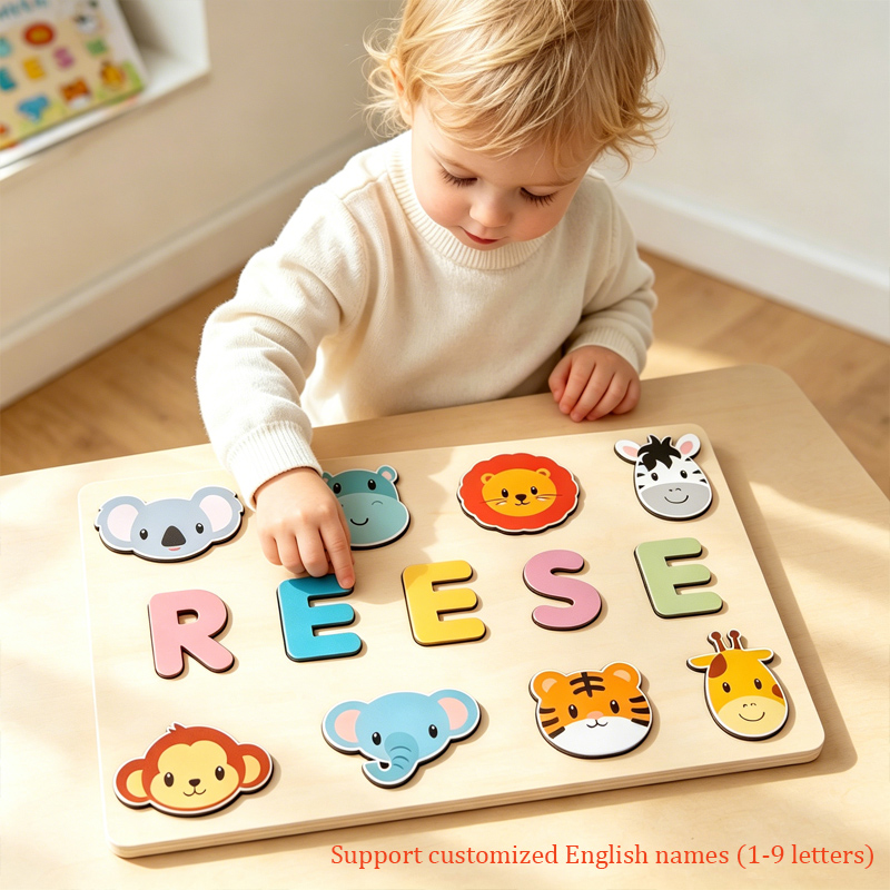 Kids Education Name - Rompecabezas de madera personalizado Montessori, tablero