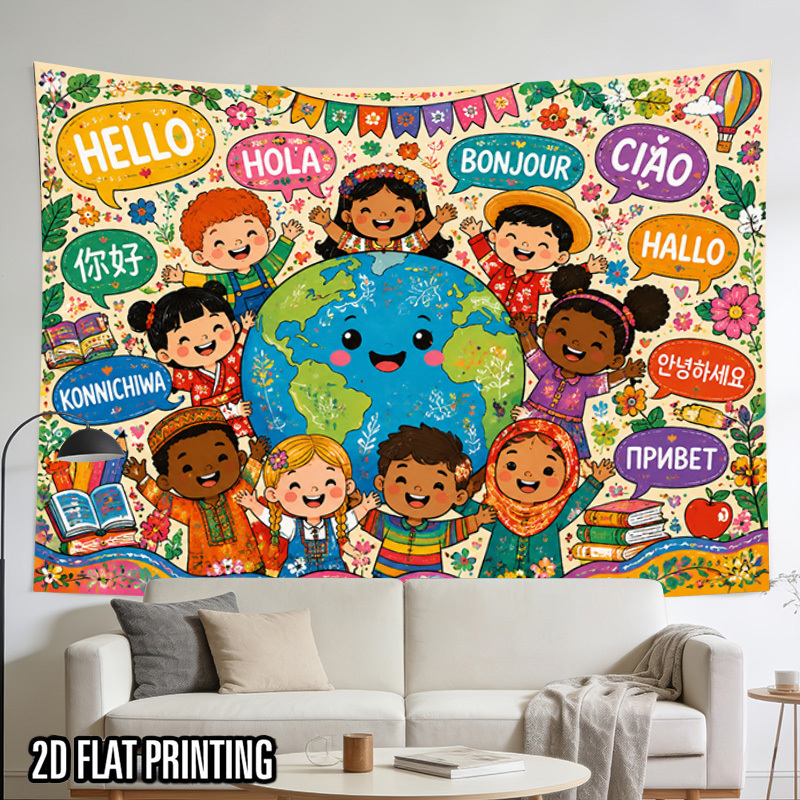 Kids Education Room - Tapiz con Mapa del Mundo y